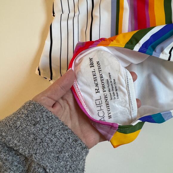 Rachel Roy One Piece Stripe Swimsuit Sz Small NWOT Rainbow Lattice Back Beach - Picture 6 of 9